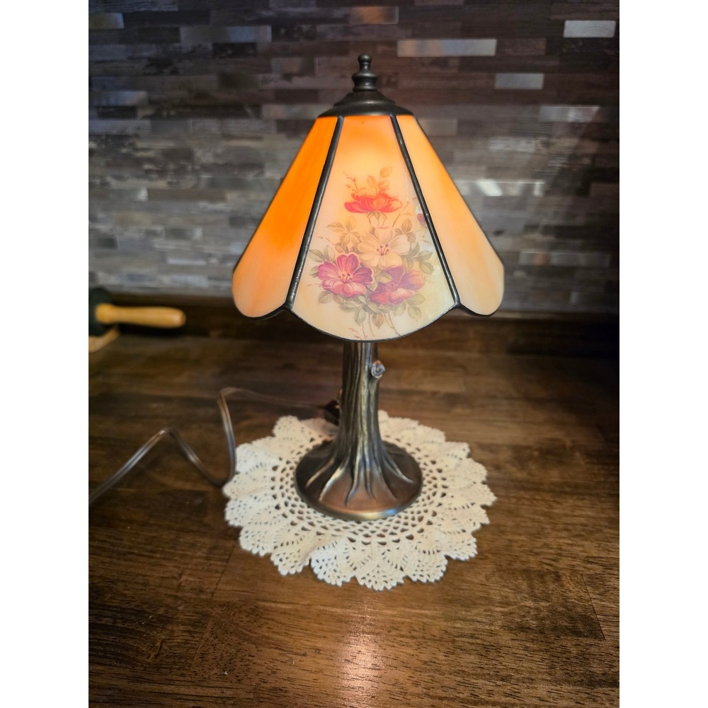 L&LWMC 9876 Meyda Slag Glass Floral Tree Trunk Base Accent Table Lamp Bronze